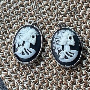 Black cameo skeleton earrings Hooks